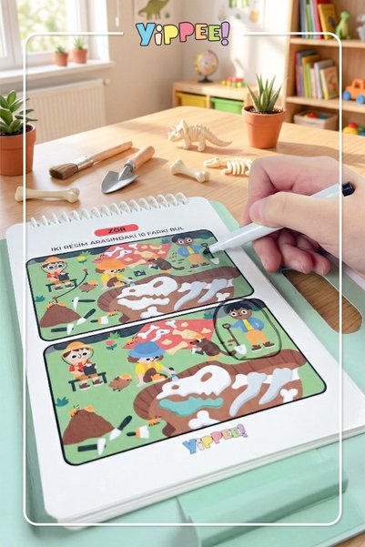 YİPPEE Ask and Tell - Curious Dinosaur |   3 Summer-Sil Level Educational Activity & Activity Book + Erasable Pen