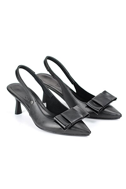 Gökhan Talay Rivva Flexible Soft Non-Slip Sole (4 cm) Black Skin Open Elastic Corner Bow Women's Top