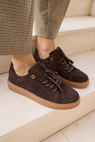 ANGELİNA JONES Raspa Women's Brown Genuine Leather Suede Lace-Up Sneaker