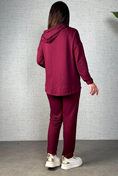 Mossta Modern Viscose Two Thread Fabric Comfortable Fit Casual Two Piece Set - Burgundy