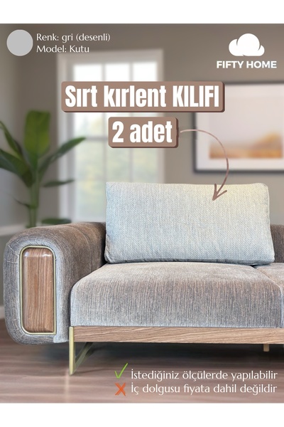 Fifty Home 2 bucăți husă mare pentru pernă pentru spate - husă pentru pernă pentru spate cu fermoar - husă din material textil model BOX