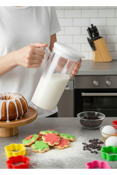 LUCES DESİGN 4-Piece Measuring Spoon Set and 600ml Acrylic Kitchen Measuring Cup with Lid Pastry Cake Dough Preparation Set