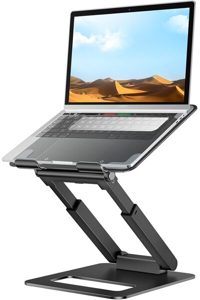 tounee Laptop Stand for Desk Adjustable Height Telescopic Riser Fits 10-17in (Black)