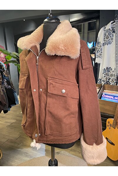 Dadali Women's Long Sleeve Coat with Fur Inside the Collar and Pockets