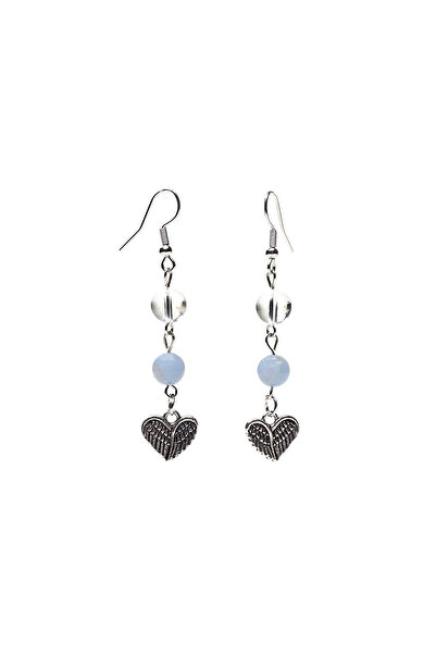 earrings Rock crystal and angelite heart earrings -- 0.8 cm