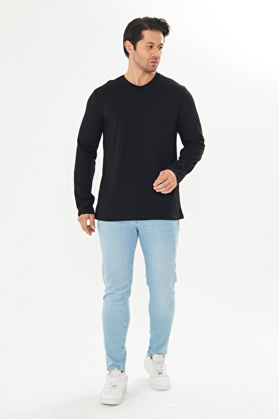 TRENDHİLL Men's Cotton V-Neck Long Sleeve T-Shirt Black 5021-S