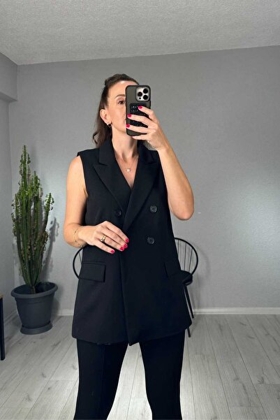 lady special Vestă din țesătură creponată cu buzunare