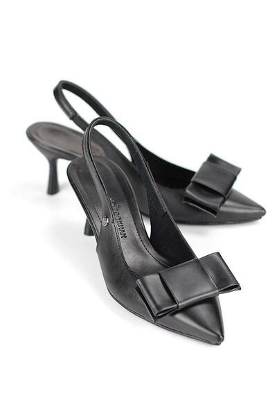 Gökhan Talay Rivva Flexible Soft Non-Slip Sole (4 cm) Black Skin Open Elastic Corner Bow Women's Top