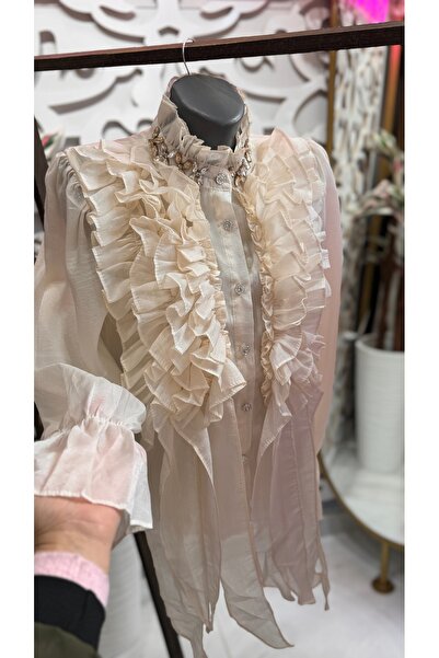 ŞEHRAZAT BUTİK Flounce Shirt with Stone Detail on the Collar