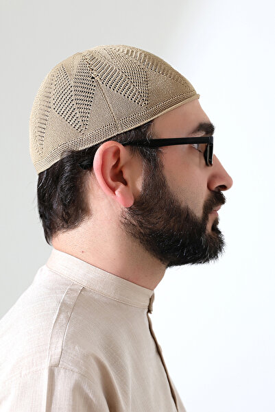 ihvan online Berra Steel Knitted Lace Prayer Cap Beige