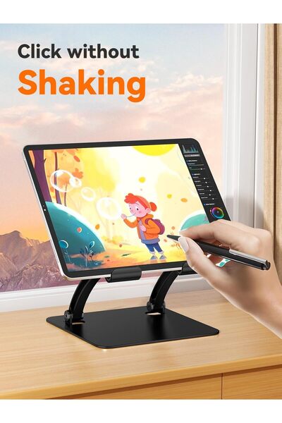 tounee Dual-Rod Adjustable Aluminum Tablet Stand (4.7-16.5 in, Black)