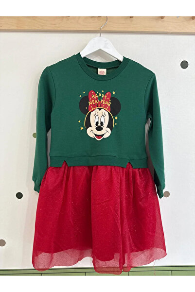 kidstalya Yeni Yıl Konseptli Karakter Baskılı Elbise