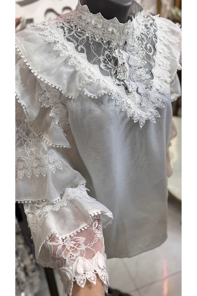 ŞEHRAZAT BUTİK Shirt with Layered Sleeves and Lace-Up Design