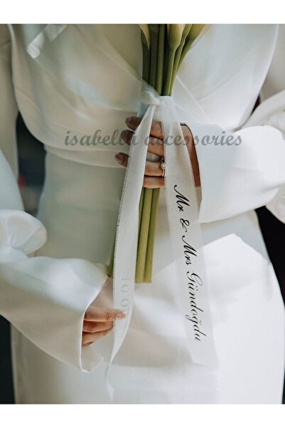 İsabella Accessories Gelin Buketi Kişiye Özel İsimli Kurdelesi (Buket Dahil D...