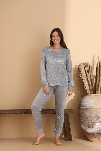 ELİTOL Velvet Soft Dots Women's Pajama Set