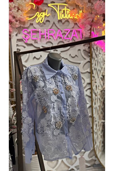 ŞEHRAZAT BUTİK Güpür Çiçekli Taşlı Tasarım Gömlek