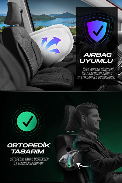 Panda Kılıf Panda Vibe Series Linen Fabric Car Seat Cover - Full Set