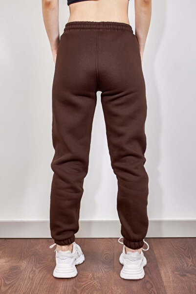 LECTUEL Brown Jogger Sweatpants with Elastic Waistband and Three Inner Fleece Layers