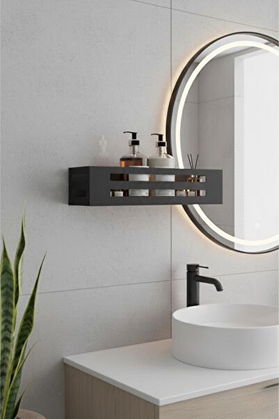 Grandmix Metal Banyo Duvar Rafı Siyah Şampuanlık ve Sabunluk Düzenleyici 35x8 cm