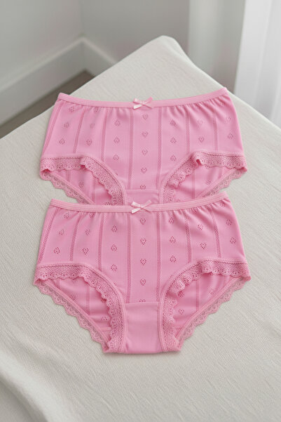 Altınay Luxury Lace Jacquard 100% Cotton 2-Piece Women's White Bato Panties Jak2A