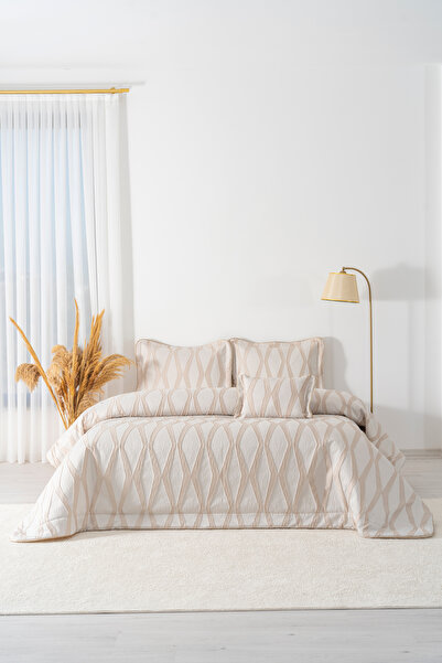 Rivaİstanbul Carina Cappuccino Embroidered Double Bedspread Set - 4 Piece Dowry Set