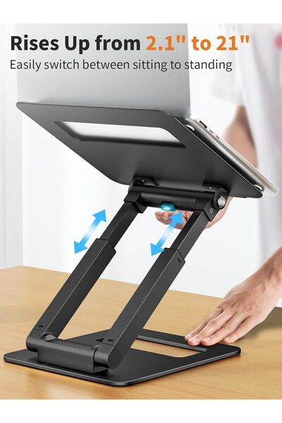 tounee Laptop Stand for Desk Adjustable Height Telescopic Riser Fits 10-17in (Black)