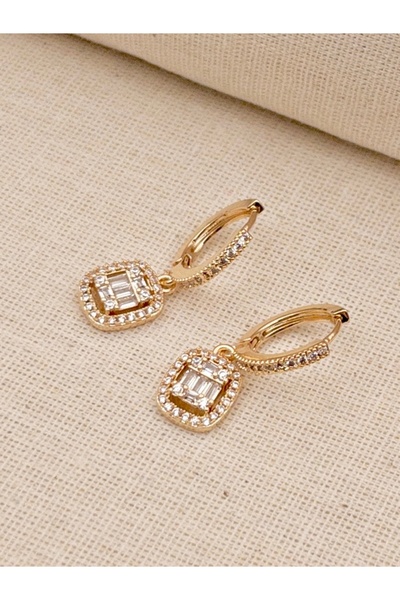 Siya Silver Özel Seri Zirkon Taşlı Sallantılı Baget Çelik Küpe - 2,8 cm