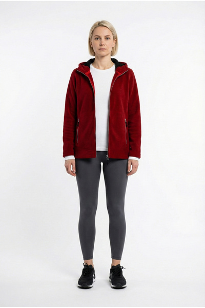Cottonland Women's Marisol Regular Fit Zippered Hooded Polar Fleece Jacket Dark Red