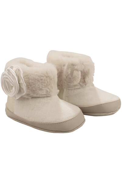 bebegen Kız Bebek Ekru Tüylü Kürklü Güllü Cırtlı Bot Panduf