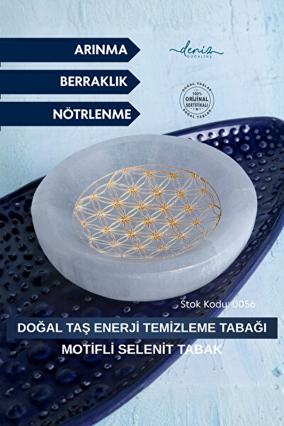 Deniz Doğal Taş Sertifikalı Selenit Doğal Taş Altın Renkli Motifli Enerji Tem...
