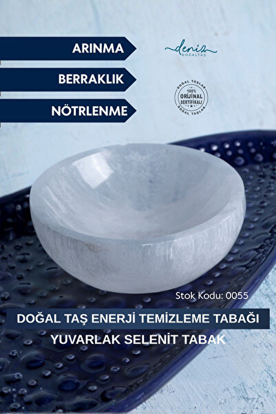 Deniz Doğal Taş Sertifikalı Yuvarlak Selenit Doğal Taş Enerji Temizleme Tabağ...