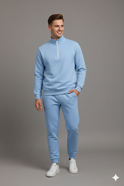 LiyAdaCo Unisex Baby Blue Half Zipper Top and Bottom Tracksuit Set