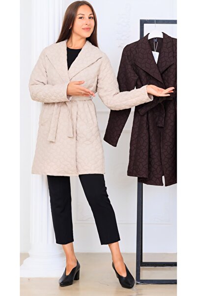 Kafthan Long Sleeve Quilted Tie-Up Coat