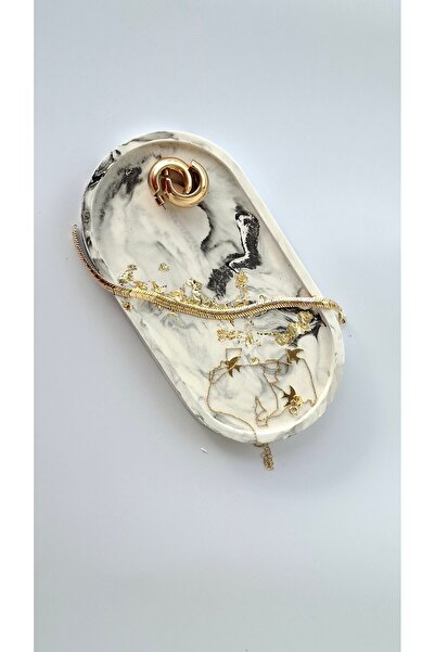 Lavinyum طبق مجوهرات زخرفي بيضاوي الشكل بنمط الرخام الذهبي، حامل شموع مطلي با...