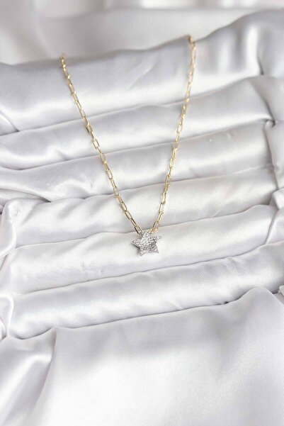 BSRE Brass Zircon Stone Minimal Star Women's Necklace (Gold Color)