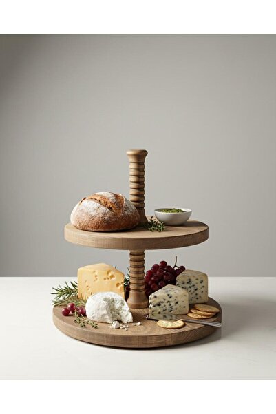 SAMMWOOD 2 Tier Wooden Cake Cookie Display Stand, 2 Tier Natural Wood Stand