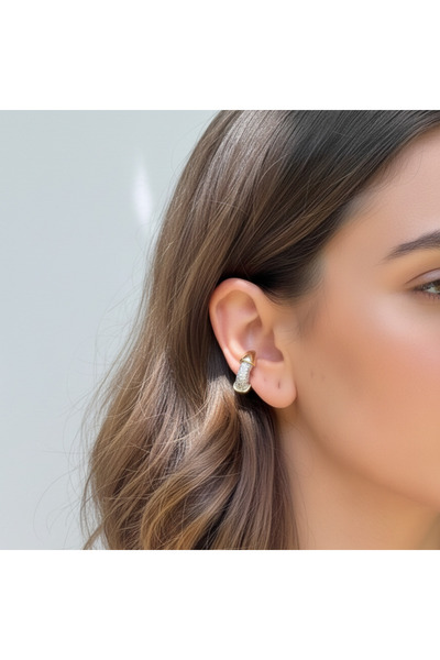 Madame Deco & Takı Madame Tasarım Kıkırdak Ear‑Cuff Gold Çelik Küpe – Kararma Yapmaz