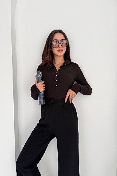 Noi Belis Premium İplik D Mock Neck Half Placket Button Knitwear Sweater Aw25Kz0116