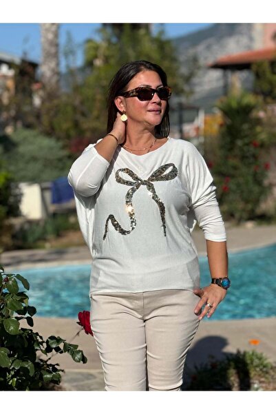 Punta Otantik YG30301 Ιταλική πλεκτή μπλούζα με σχέδιο κορδέλας Λευκή