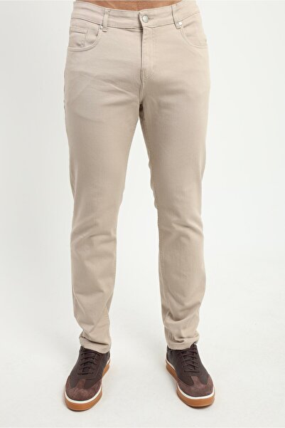 Dufy Bej Düz Slim Fit Erkek Pantolon