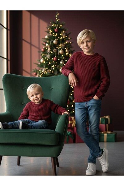 Zekids Boy's Thessaloniki Knitted Burgundy Sweater