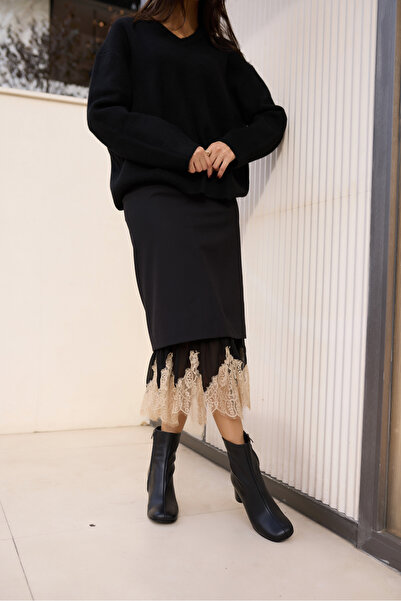 ANGELİNA JONES Jorvi̇k Women's Black Genuine Leather Zippered Heel Boots