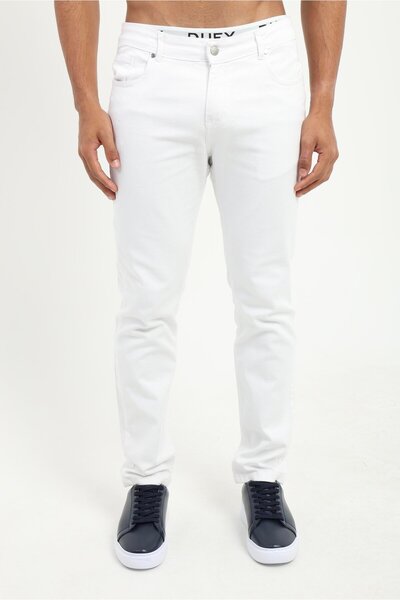 Dufy Beyaz Düz Slim Fit Erkek Pantolon