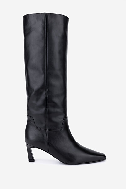 Valmenti Kadın Hakiki Deri Siyah Topuklu Çizme
