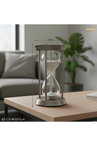 Hinora Gümüş Renk Metal Şık Model Büyük Kum Saati 32x17cm