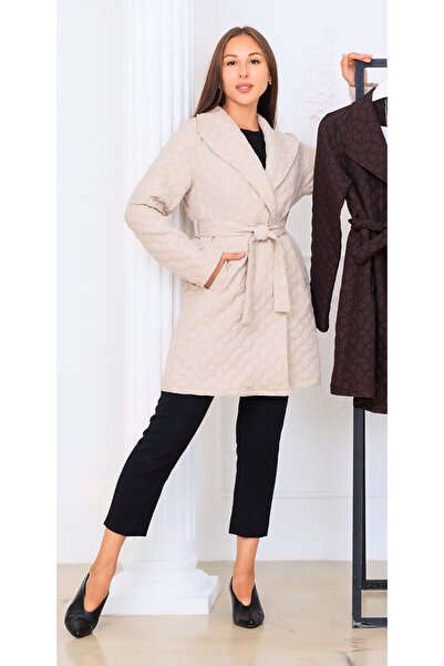 Kafthan Long Sleeve Quilted Tie-Up Coat