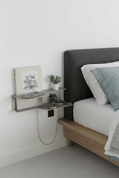 Grandmix Duvar Tipi Yatak Yanı Rafı Şarj İstasyonlu Modern Komodin