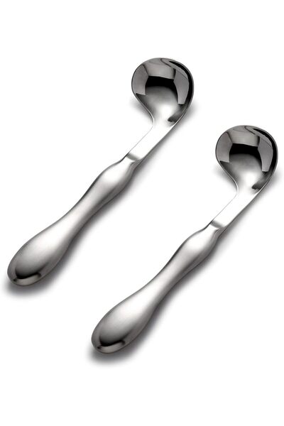 NALACAL أدوات مائدة متكيفة لكبار السن - ملعقتان مرجحتان بزاوية منحنية مع مقاب...