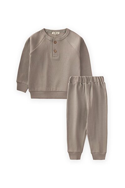 Cigit Reglan Sleeve Patched Men's Basic Suit 1-8 Years Old S Mink