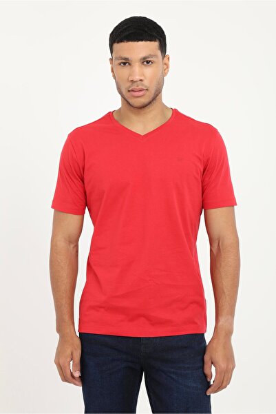 Dufy Kırmızı V Yaka Basic Slim Fit T